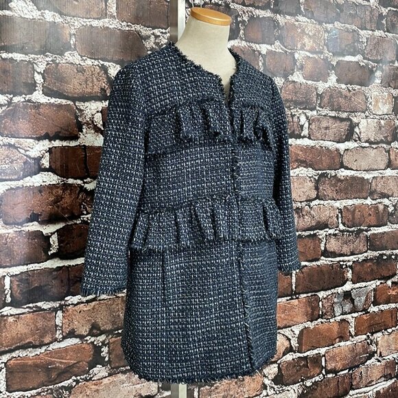 Ann Taylor Petite Jacket Coat Open Front Fringe Blue Gray Size Large Petite LP - Picture 7 of 17